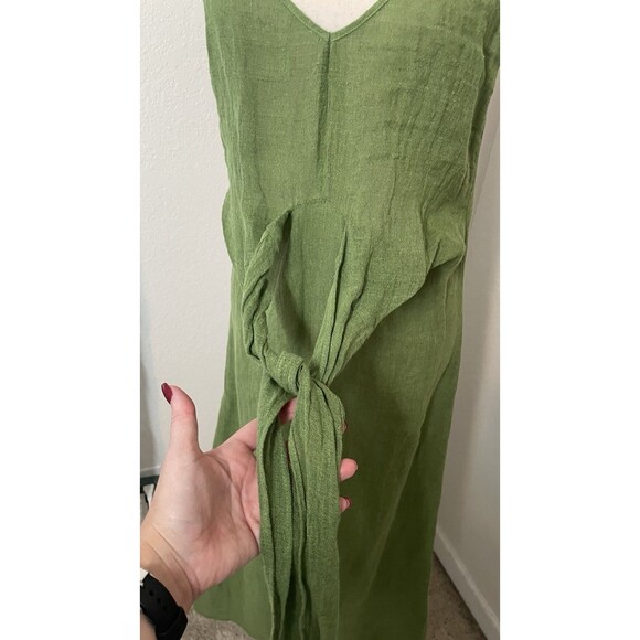 Massimo Dutti Womens Linen Dress Small Tie Front Midi Green Lagenlook Minimalist - Picture 4 of 8